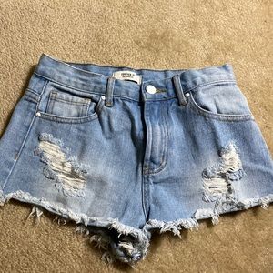 forever 21 ripped denim shorts- size 25- light wash